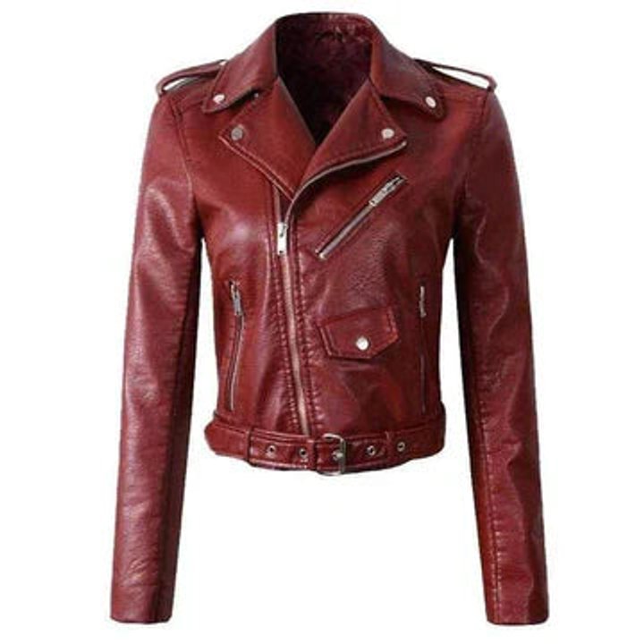 Aria Women's Cropped Moto Faux Leather Jacket Belted Biker - Nora & Rose Maine