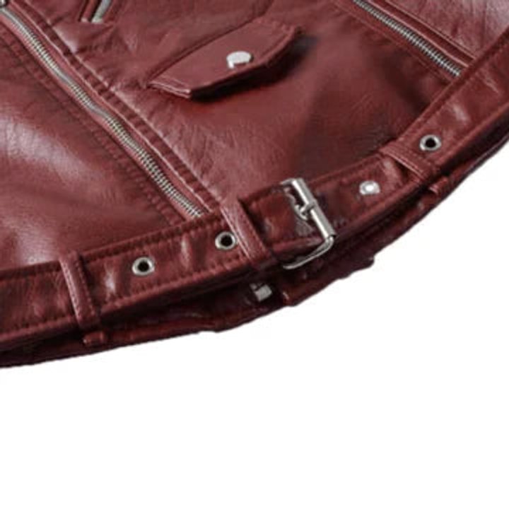 Aria Women's Cropped Moto Faux Leather Jacket Belted Biker - Nora & Rose Maine, view 8