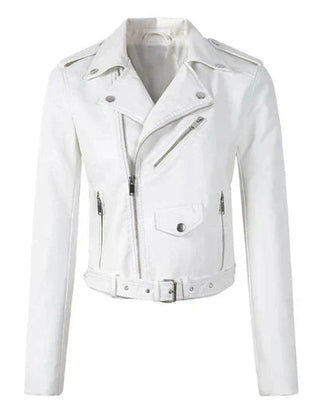 Aria Women's Cropped Moto Faux Leather Jacket Belted Biker - Nora & Rose Maine, view 9