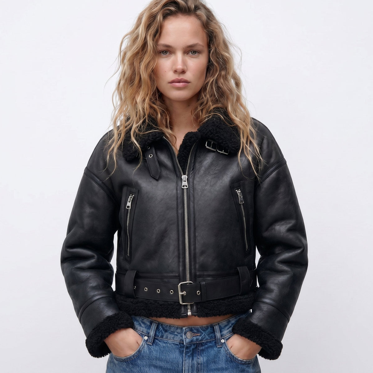 Isabella Women's Double-Sided Shearling Bomber Jacket - Nora & Rose Maine, view 3
