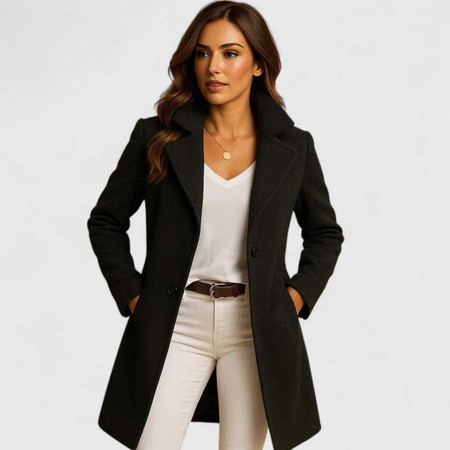 Luna Women's Elegant Long Button-Front Notch-Lapel Coat - Nora & Rose Maine, view 2