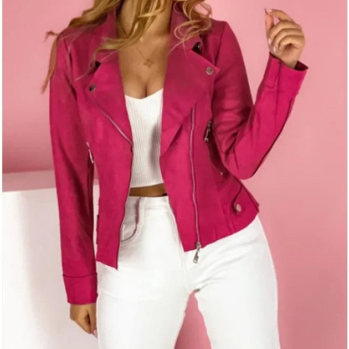 Layla Women's Faux Leather Jacket Convertible Collar Zip-Up Moto - Nora & Rose Maine, view 6