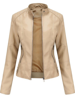 Madison Women's Faux Leather Jacket Stand Collar Zip-Up Moto Jacket - Nora & Rose Maine