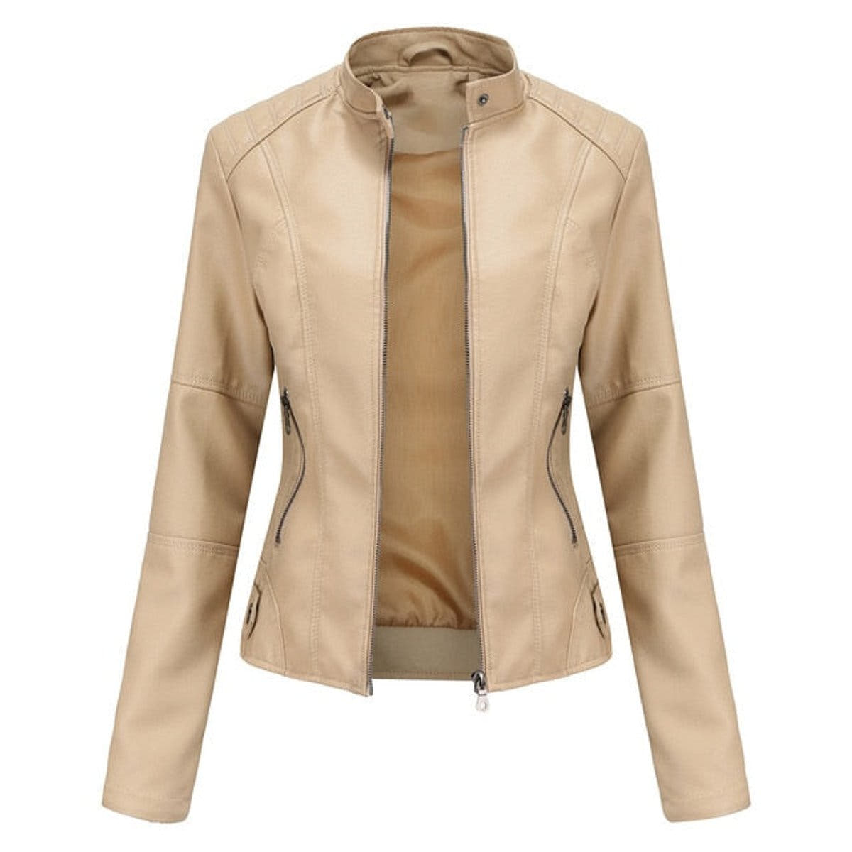 Madison Women's Faux Leather Jacket Stand Collar Zip-Up Moto Jacket - Nora & Rose Maine