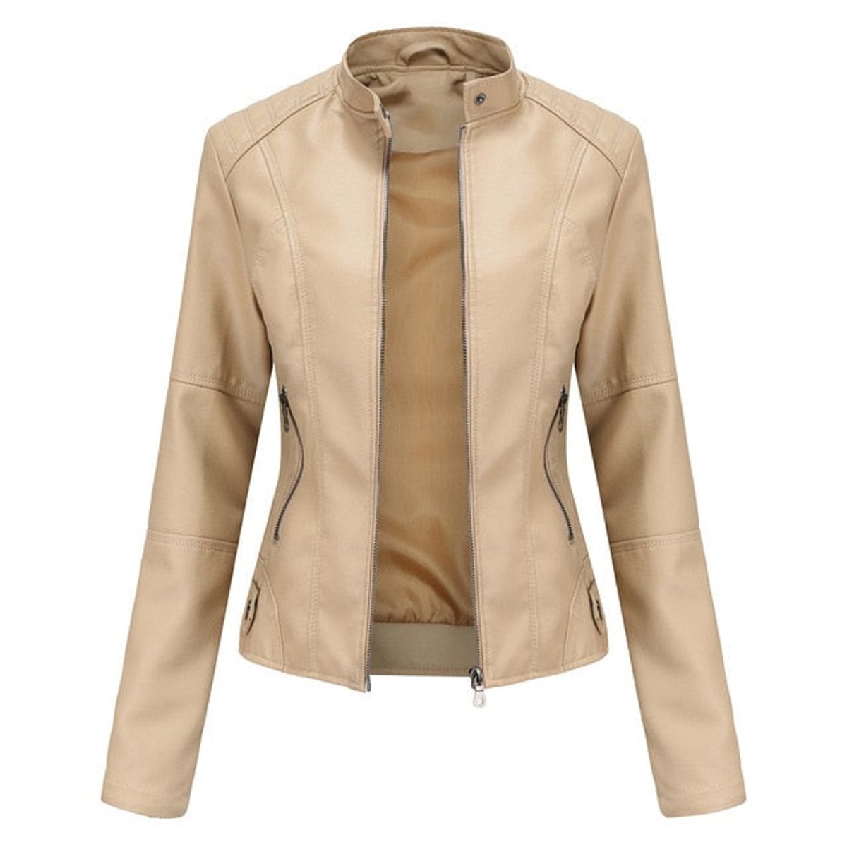 Madison Women's Faux Leather Jacket Stand Collar Zip-Up Moto Jacket - Nora & Rose Maine