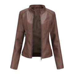 Madison Women's Faux Leather Jacket Stand Collar Zip-Up Moto Jacket - Nora & Rose Maine, view 2