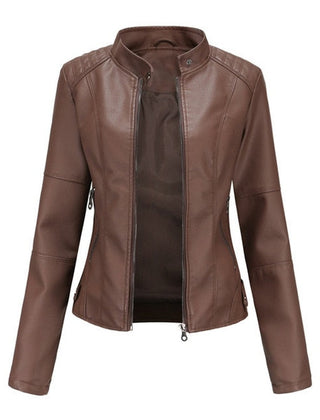 Madison Women's Faux Leather Jacket Stand Collar Zip-Up Moto Jacket - Nora & Rose Maine, view 2