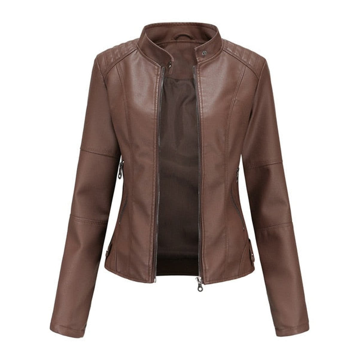Madison Women's Faux Leather Jacket Stand Collar Zip-Up Moto Jacket - Nora & Rose Maine, view 2