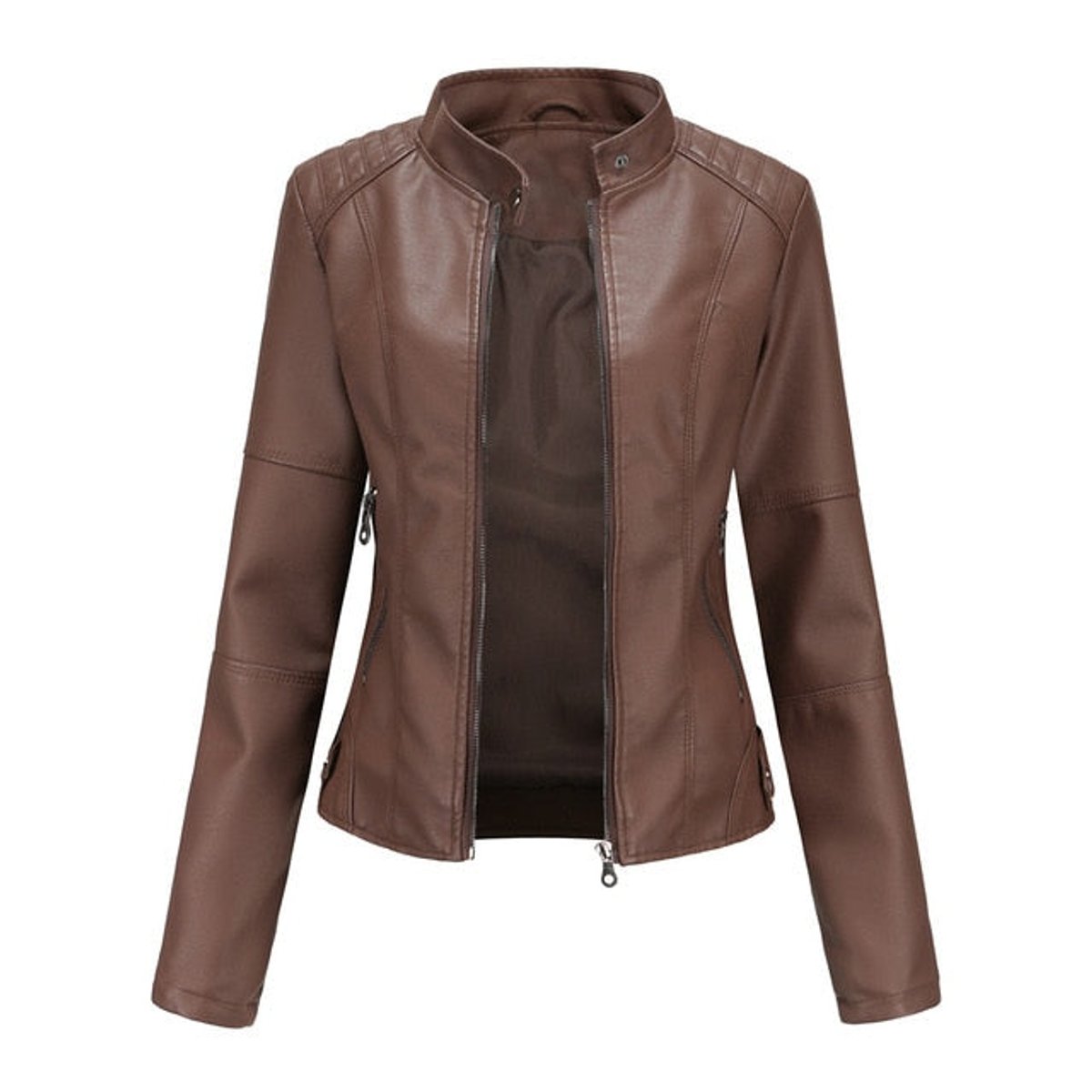 Madison Women's Faux Leather Jacket Stand Collar Zip-Up Moto Jacket - Nora & Rose Maine, view 2