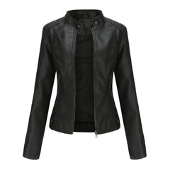 Madison Women's Faux Leather Jacket Stand Collar Zip-Up Moto Jacket - Nora & Rose Maine, view 3