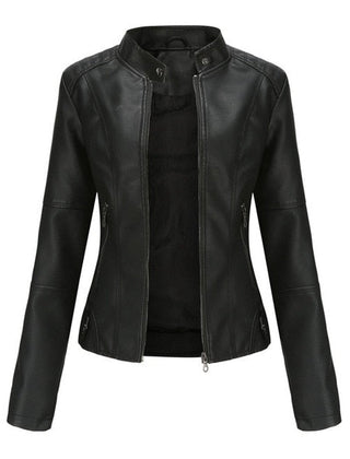 Madison Women's Faux Leather Jacket Stand Collar Zip-Up Moto Jacket - Nora & Rose Maine, view 3
