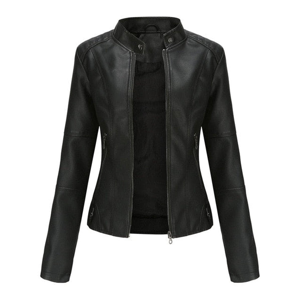 Madison Women's Faux Leather Jacket Stand Collar Zip-Up Moto Jacket - Nora & Rose Maine, view 3