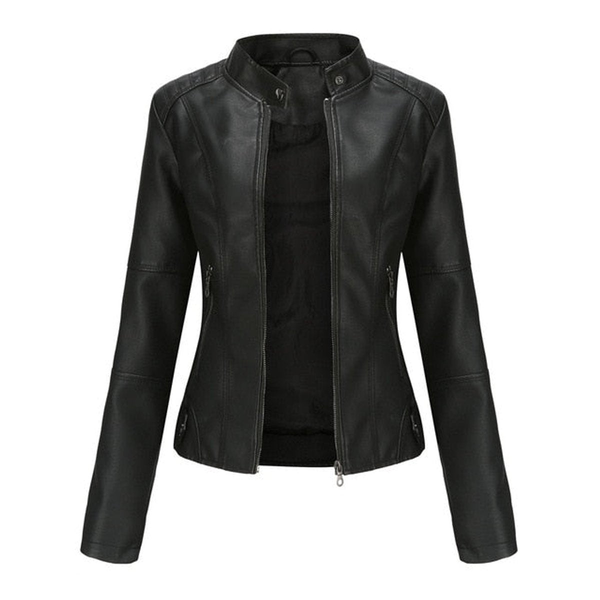 Madison Women's Faux Leather Jacket Stand Collar Zip-Up Moto Jacket - Nora & Rose Maine, view 3
