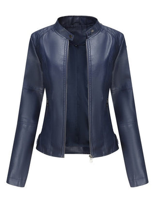 Madison Women's Faux Leather Jacket Stand Collar Zip-Up Moto Jacket - Nora & Rose Maine, view 4