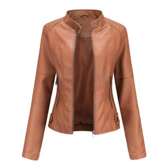Madison Women's Faux Leather Jacket Stand Collar Zip-Up Moto Jacket - Nora & Rose Maine, view 5