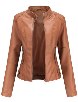 Madison Women's Faux Leather Jacket Stand Collar Zip-Up Moto Jacket - Nora & Rose Maine, view 5