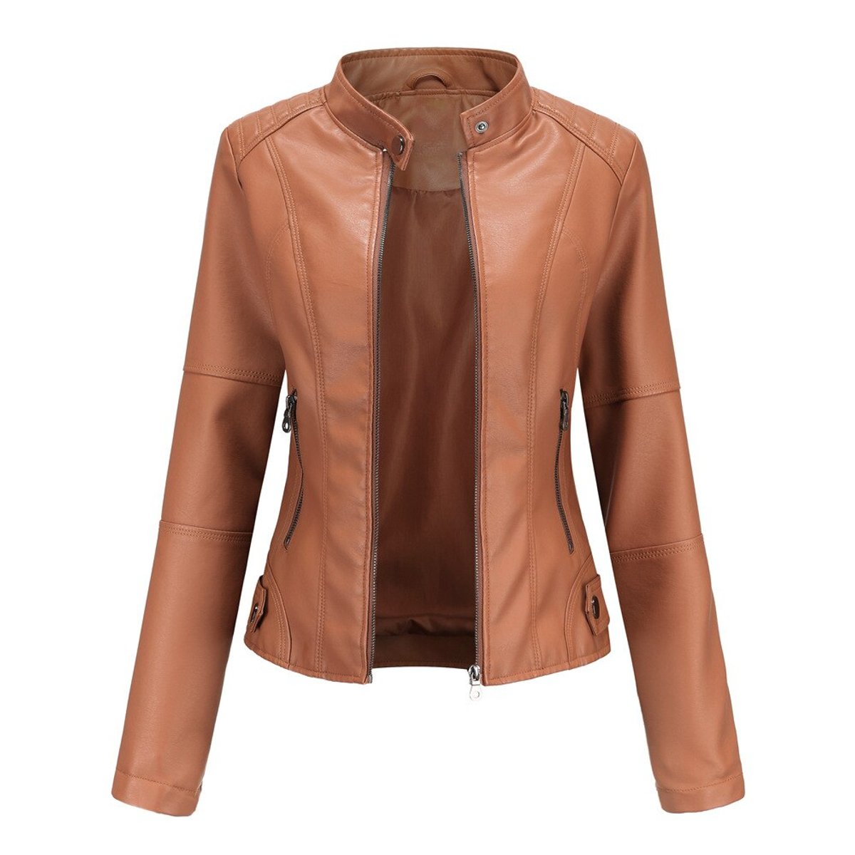 Madison Women's Faux Leather Jacket Stand Collar Zip-Up Moto Jacket - Nora & Rose Maine, view 5