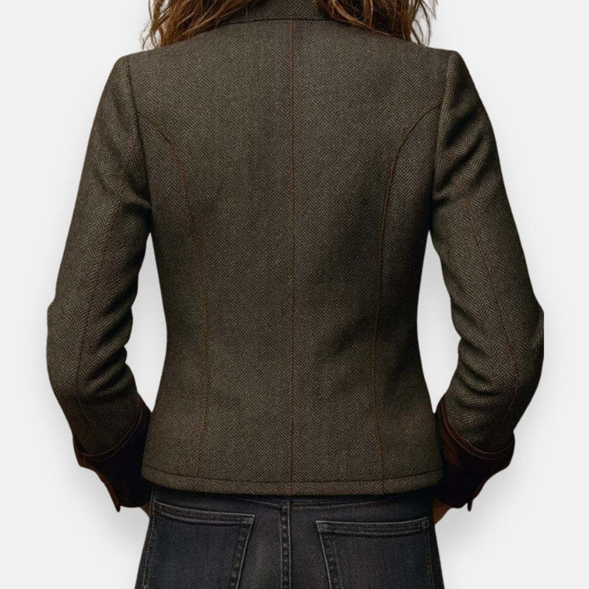 Victoria Women's Herringbone Textured Military-Style Jacket Gold Button - Nora & Rose Maine, view 5