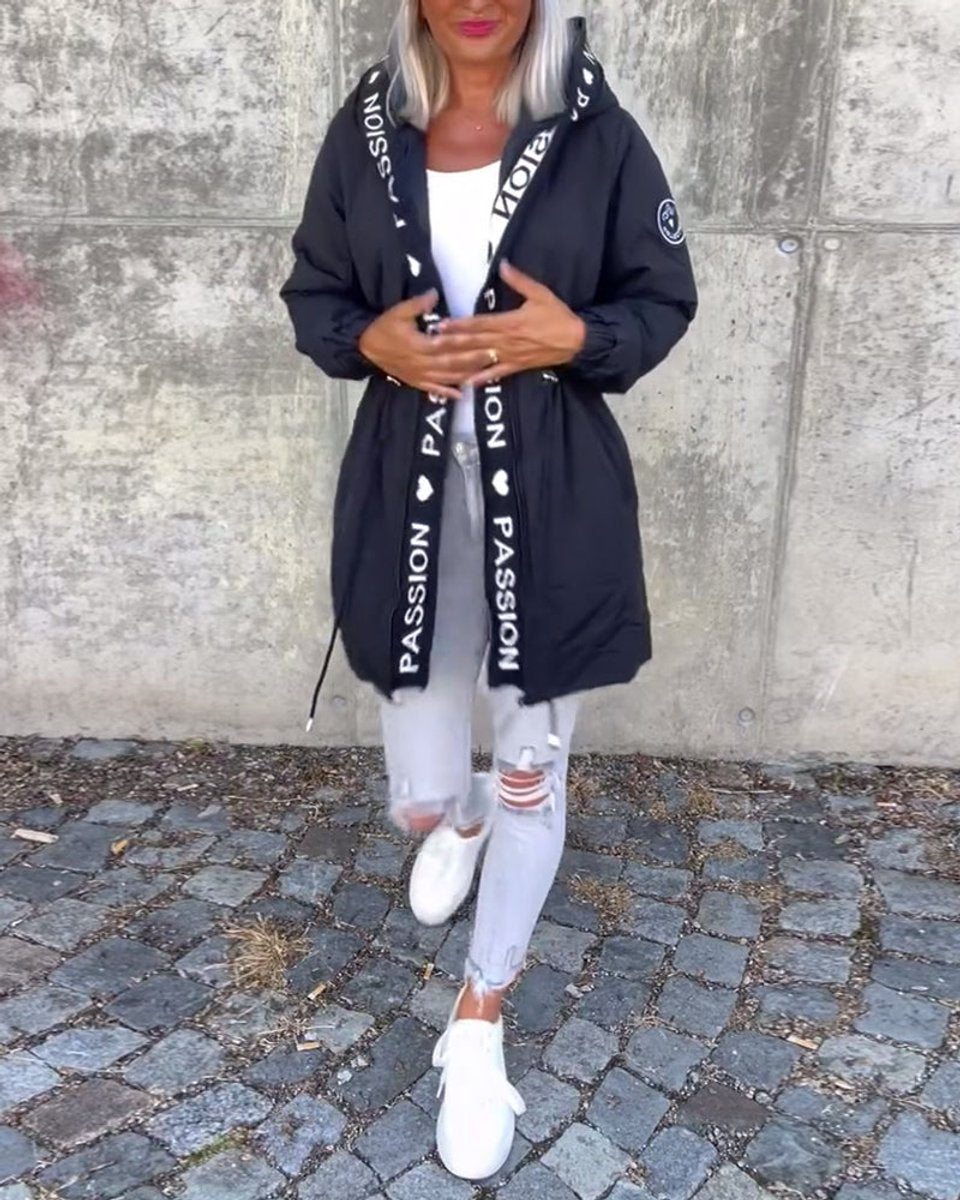 Aria Women's Hooded Drawstring Midi Parka Coat - Nora & Rose Maine, view 11