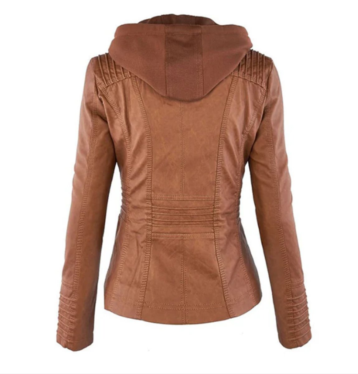 Victoria Women's Hooded Faux Leather Moto Jacket Zip-Up - Nora & Rose Maine, view 5