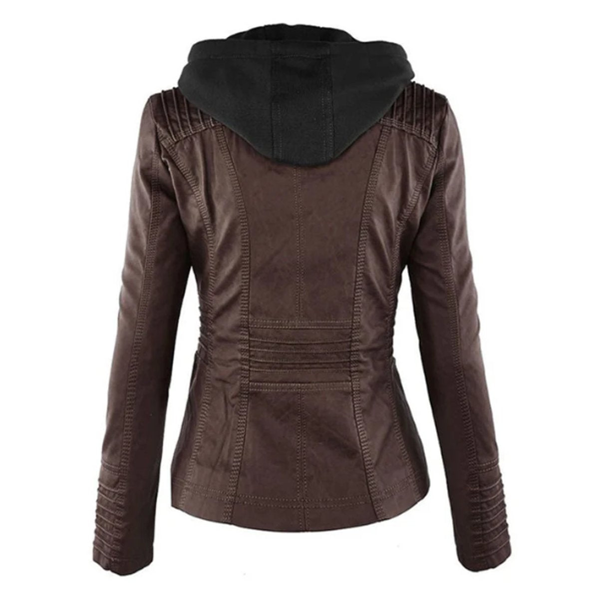 Victoria Women's Hooded Faux Leather Moto Jacket Zip-Up - Nora & Rose Maine, view 7