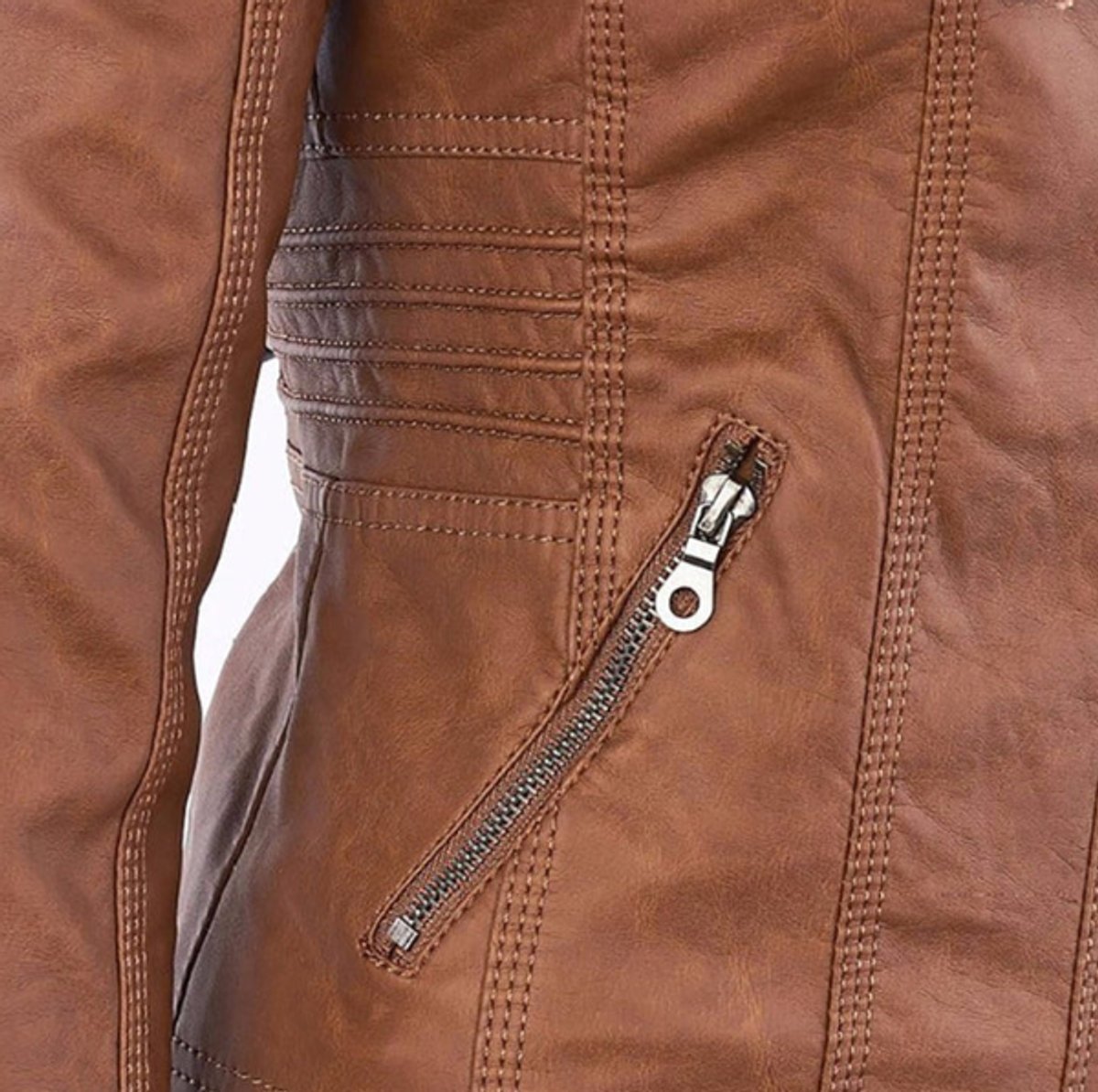 Victoria Women's Hooded Faux Leather Moto Jacket Zip-Up - Nora & Rose Maine, view 9