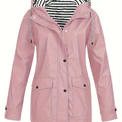 Eleanor Women's Hooded Striped-Lined Zip-Up Waterproof Rain Coat - Nora & Rose Maine