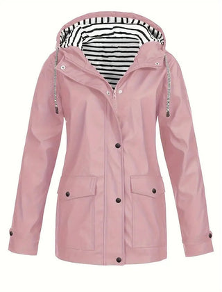 Eleanor Women's Hooded Striped-Lined Zip-Up Waterproof Rain Coat - Nora & Rose Maine