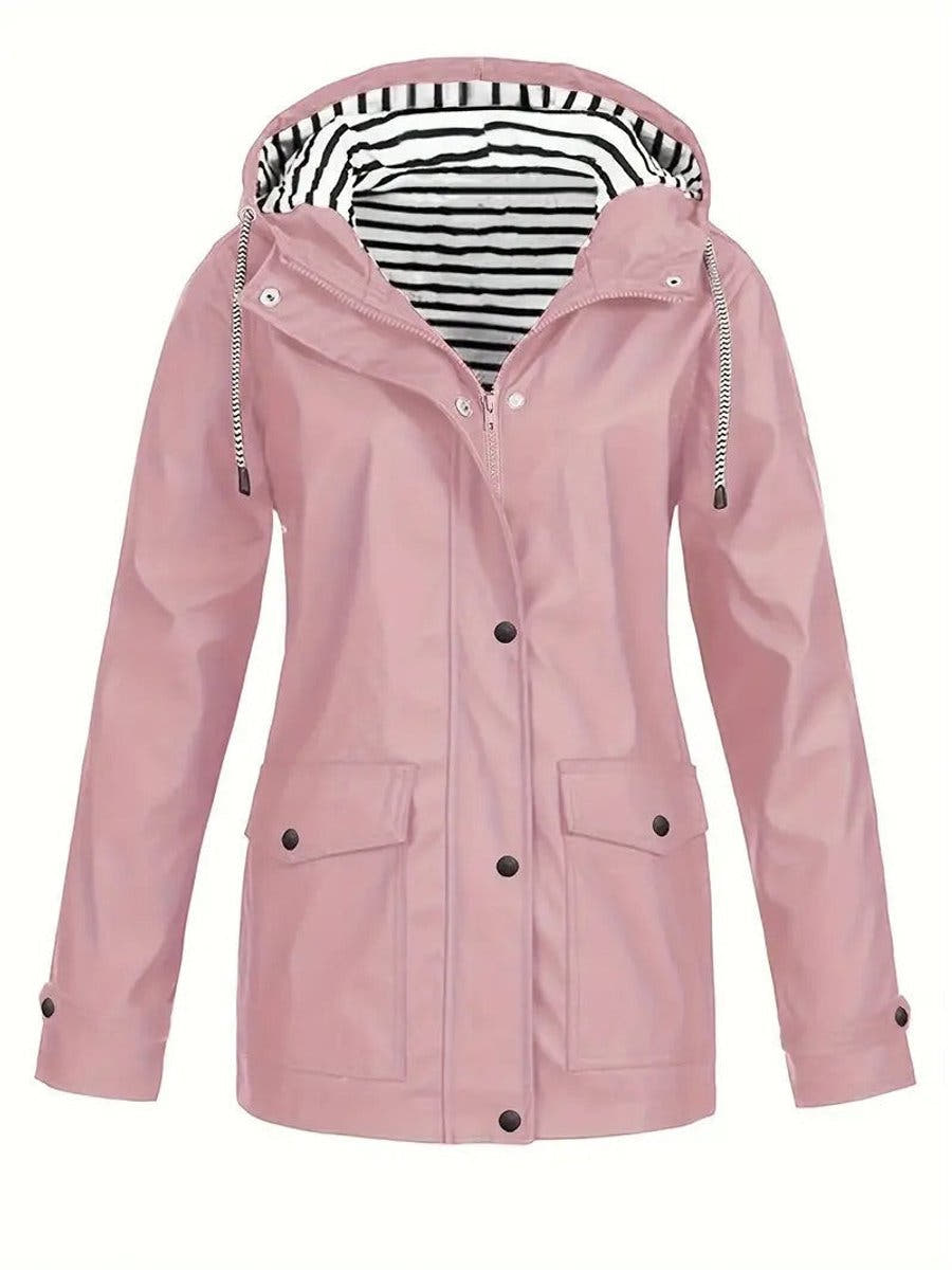 Eleanor Women's Hooded Striped-Lined Zip-Up Waterproof Rain Coat - Nora & Rose Maine