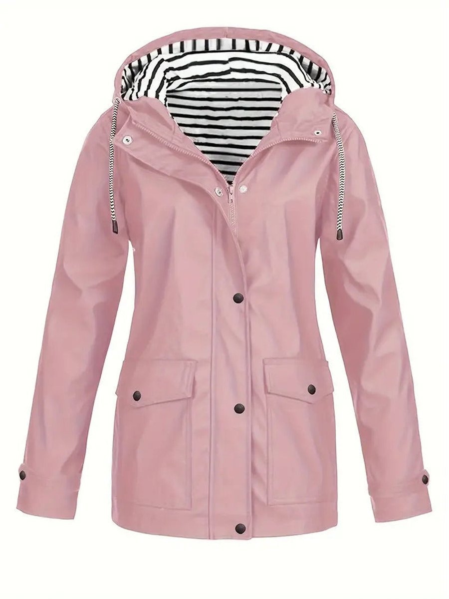 Eleanor Women's Hooded Striped-Lined Zip-Up Waterproof Rain Coat - Nora & Rose Maine