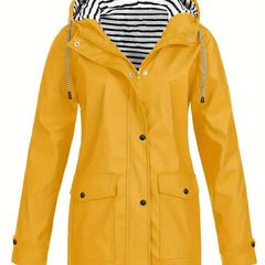 Eleanor Women's Hooded Striped-Lined Zip-Up Waterproof Rain Coat - Nora & Rose Maine, view 2
