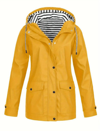 Eleanor Women's Hooded Striped-Lined Zip-Up Waterproof Rain Coat - Nora & Rose Maine, view 2