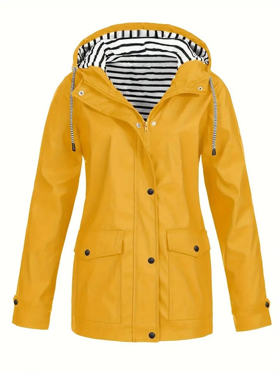 Eleanor Women's Hooded Striped-Lined Zip-Up Waterproof Rain Coat - Nora & Rose Maine, view 2