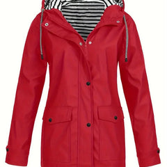 Eleanor Women's Hooded Striped-Lined Zip-Up Waterproof Rain Coat - Nora & Rose Maine, view 3