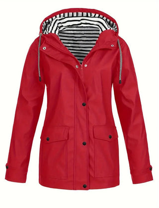 Eleanor Women's Hooded Striped-Lined Zip-Up Waterproof Rain Coat - Nora & Rose Maine, view 3