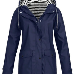 Eleanor Women's Hooded Striped-Lined Zip-Up Waterproof Rain Coat - Nora & Rose Maine, view 4