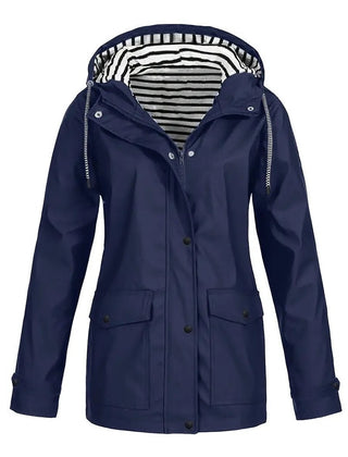 Eleanor Women's Hooded Striped-Lined Zip-Up Waterproof Rain Coat - Nora & Rose Maine, view 4