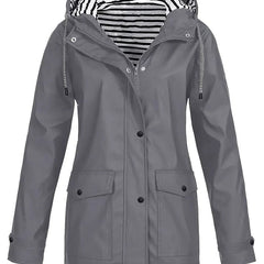 Eleanor Women's Hooded Striped-Lined Zip-Up Waterproof Rain Coat - Nora & Rose Maine, view 5