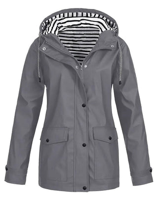 Eleanor Women's Hooded Striped-Lined Zip-Up Waterproof Rain Coat - Nora & Rose Maine, view 5