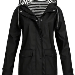 Eleanor Women's Hooded Striped-Lined Zip-Up Waterproof Rain Coat - Nora & Rose Maine, view 6