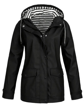 Eleanor Women's Hooded Striped-Lined Zip-Up Waterproof Rain Coat - Nora & Rose Maine, view 6