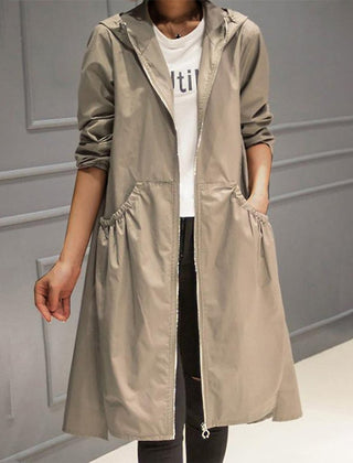Layla Women's Hooded Waterproof Long Trench Coat Zip-Up - Nora & Rose Maine