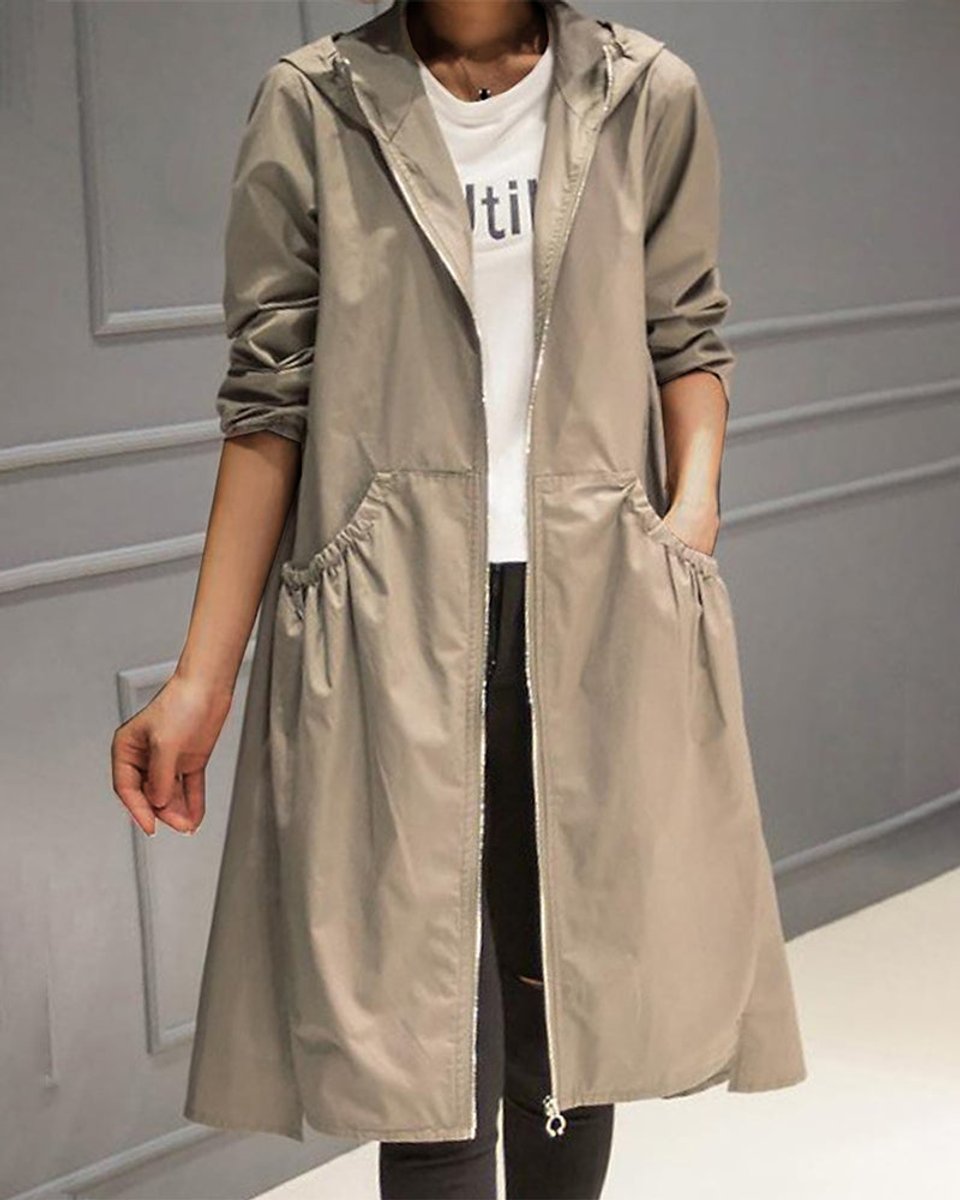Layla Women's Hooded Waterproof Long Trench Coat Zip-Up - Nora & Rose Maine