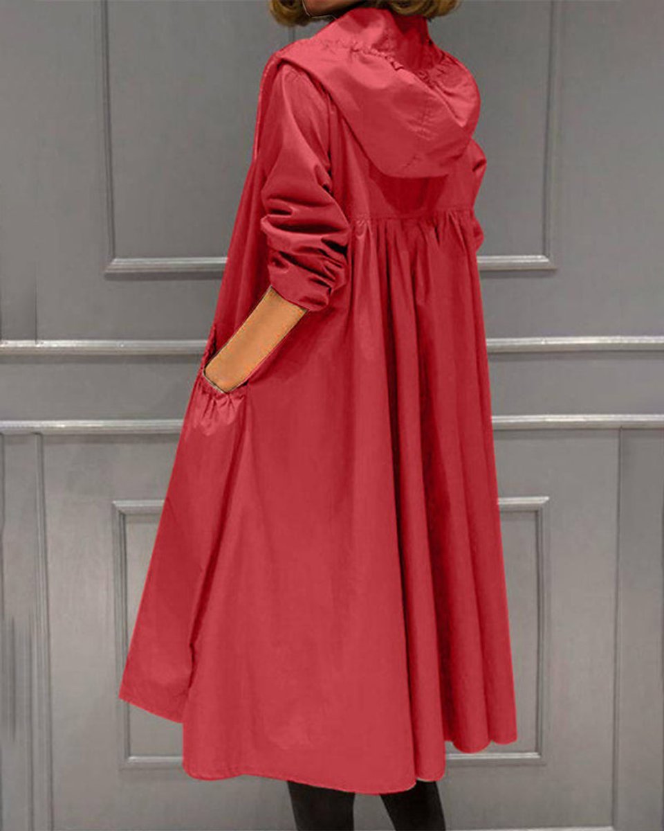 Layla Women's Hooded Waterproof Long Trench Coat Zip-Up - Nora & Rose Maine, view 3