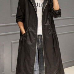 Layla Women's Hooded Waterproof Long Trench Coat Zip-Up - Nora & Rose Maine, view 4