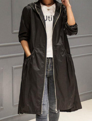 Layla Women's Hooded Waterproof Long Trench Coat Zip-Up - Nora & Rose Maine, view 4