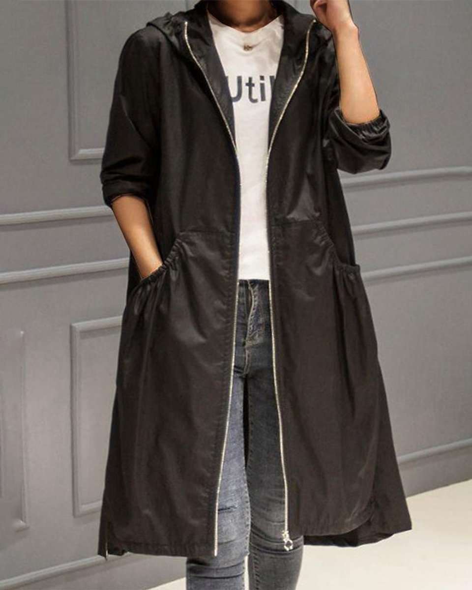 Layla Women's Hooded Waterproof Long Trench Coat Zip-Up - Nora & Rose Maine, view 4