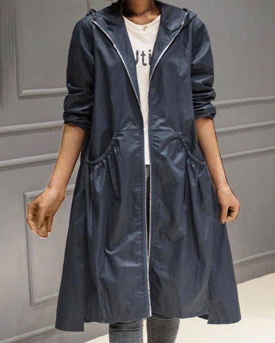 Layla Women's Hooded Waterproof Long Trench Coat Zip-Up - Nora & Rose Maine, view 5