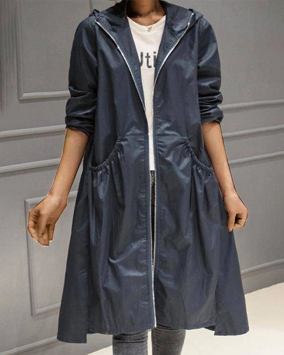 Layla Women's Hooded Waterproof Long Trench Coat Zip-Up - Nora & Rose Maine, view 5