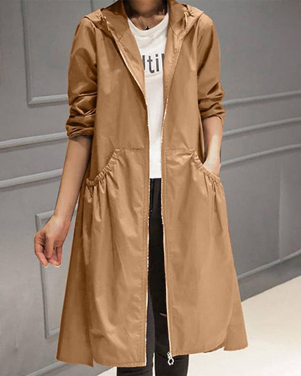 Layla Women's Hooded Waterproof Long Trench Coat Zip-Up - Nora & Rose Maine, view 6